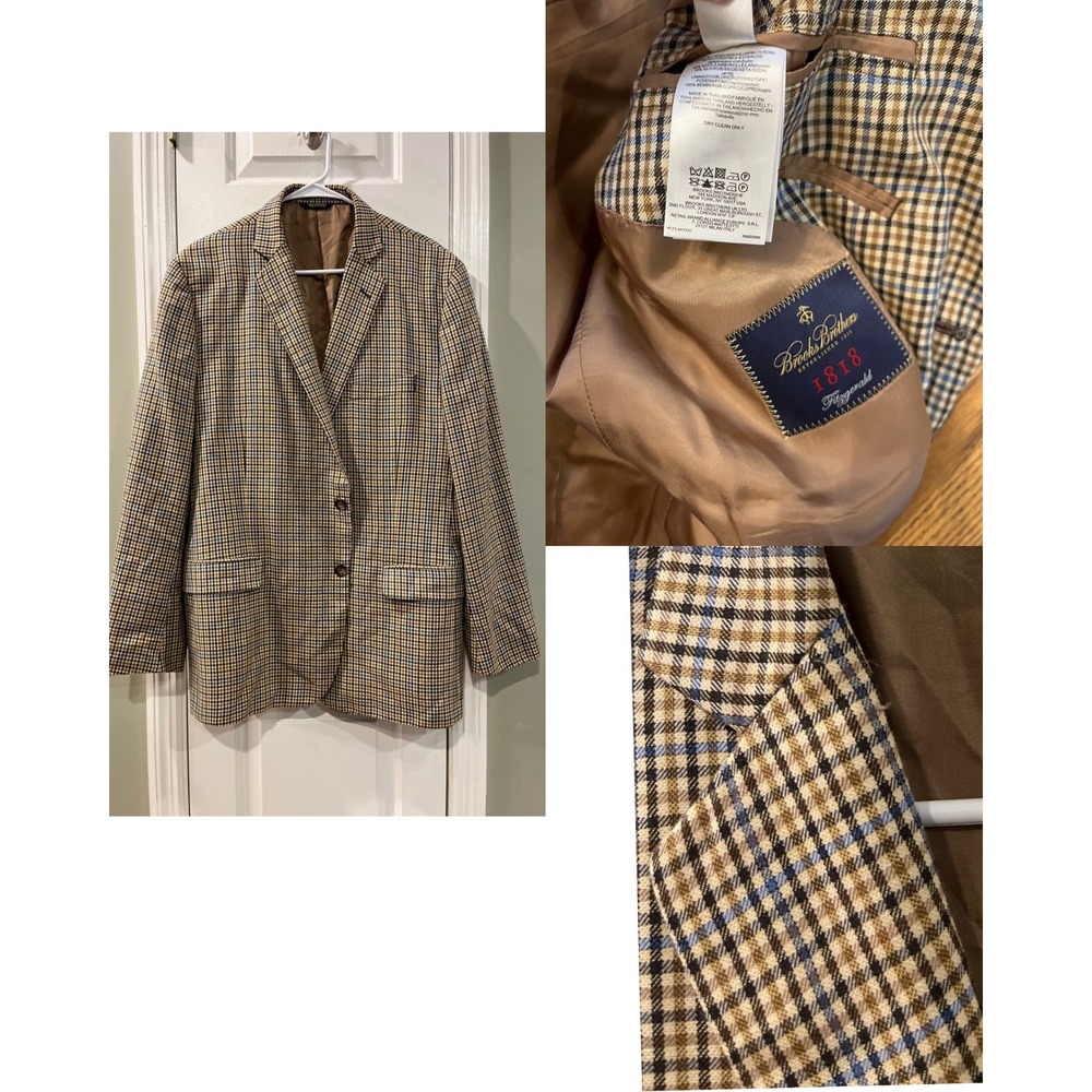 Brooks Brothers 1818 Fitzgerald Lanificio di Pray Wool Silk Guncheck Blazer 48R